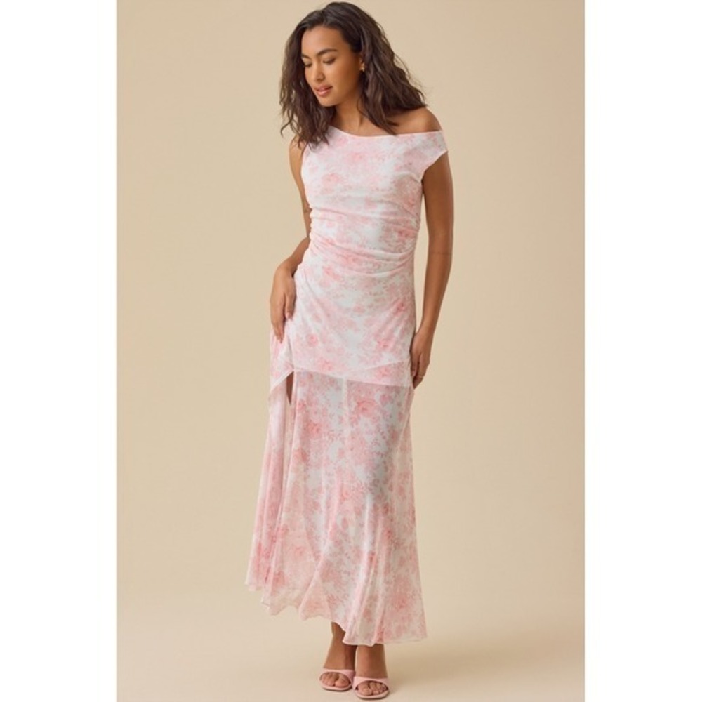 Altar'd State Ivory Pink Floral Mesh Maxi Dress Size XS